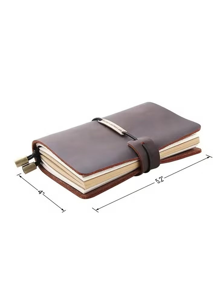 A5 Refillable Notebook Diary  with Leather Cover, Handmade,Loose Leaf Business book ,Genuine Leather Bound Daily Notepad for Men  Women ,Lined Paper 192 s,4 x 5.2 in (Coffee Color) - Image 4